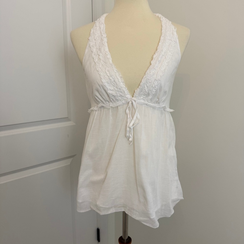 J. Crew Factory White Lace-Trim Halter Tank Top